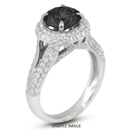 18k White Gold Split Shank Engagement Ring with 2.95 Total Carat Black Round Diamond