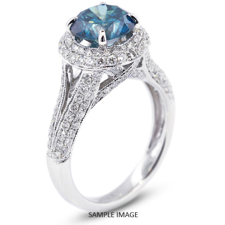 18k White Gold Split Shank Engagement Ring with 3.07 Total Carat Blue-SI1 Round Diamond