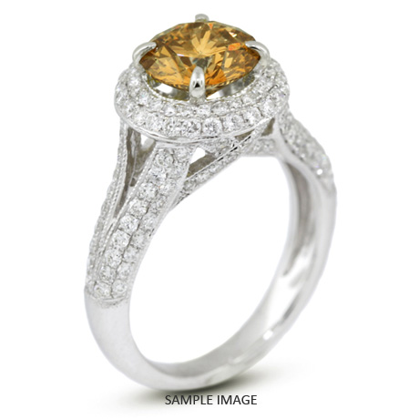 18k White Gold Split Shank Engagement Ring with 3.13 Total Carat Brown-VS2 Round Diamond