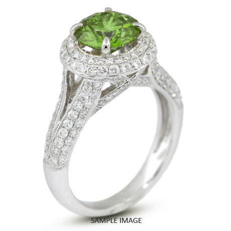 18k White Gold Split Shank Engagement Ring with 2.92 Total Carat Green-SI1 Round Diamond