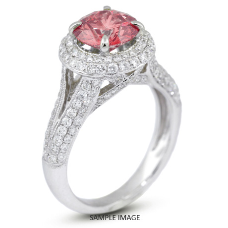 18k White Gold Split Shank Engagement Ring with 3.84 Total Carat Pink-SI3 Round Diamond