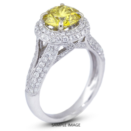 18k White Gold Split Shank Engagement Ring with 2.92 Total Carat Yellow-SI2 Round Diamond