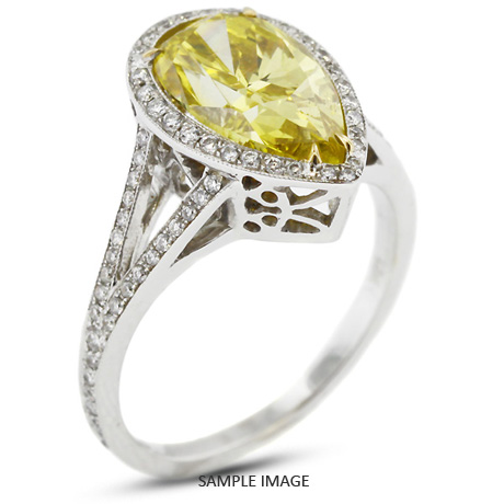 18k White Gold Vintage Style Engagement Ring with Halo with 3.88 Total Carat Yellow-VS2 Pear Diamond