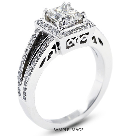 18k White Gold Vintage Style Engagement Ring with Halo with 1.62 Total Carat F-SI1 Princess Diamond