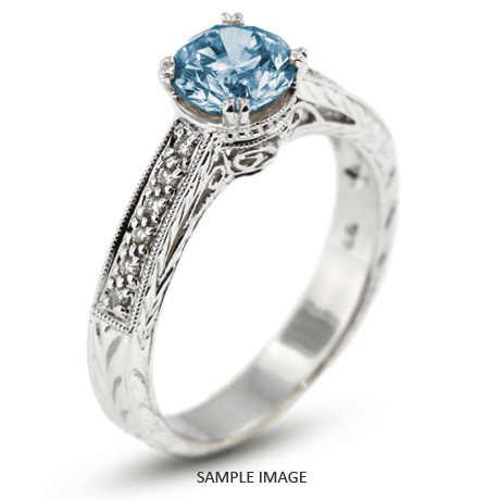 14k White Gold Engagement Ring with Milgrains with 1.26 Total Carat Blue-SI2 Round Diamond