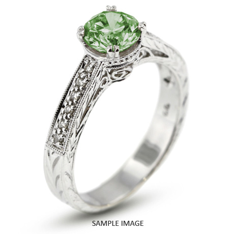 14k White Gold Engagement Ring with Milgrains with 1.35 Total Carat Green-SI2 Round Diamond