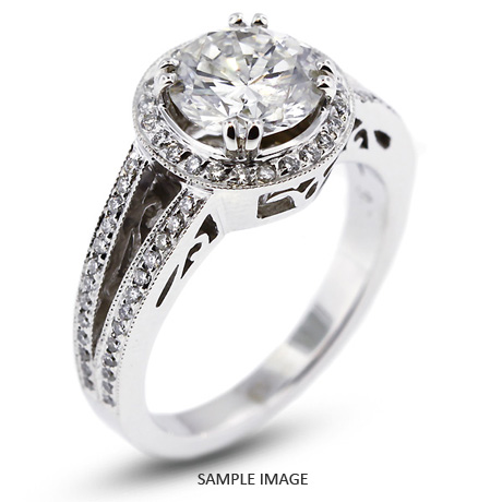 14k White Gold Vintage Style Engagement Ring with Halo with 2.21 Total Carat G-SI1 Round Diamond