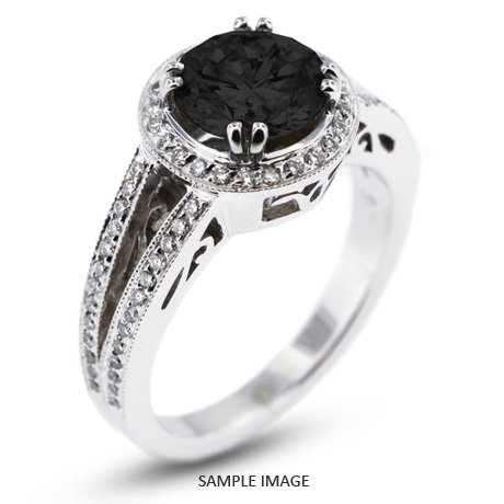 14k White Gold Vintage Style Engagement Ring with Halo with 2.13 Total Carat Black Round Diamond