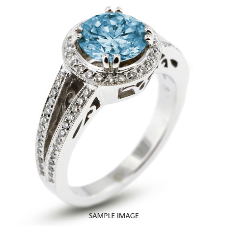 14k White Gold Vintage Style Engagement Ring with Halo with 2.08 Total Carat Blue-SI1 Round Diamond