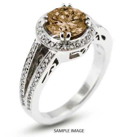 14k White Gold Vintage Style Engagement Ring with Halo with 2.13 Total Carat Brown-SI2 Round Diamond