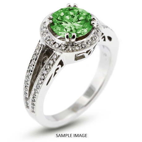 14k White Gold Vintage Style Engagement Ring with Halo with 2.24 Total Carat Green-SI2 Round Diamond