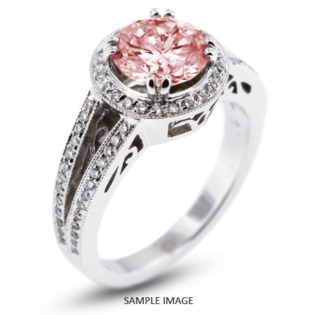 14k White Gold Vintage Style Engagement Ring with Halo with 2.59 Total Carat Pink-SI3 Round Diamond