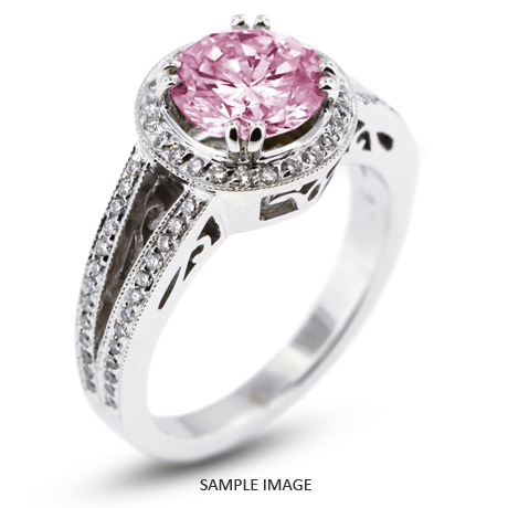 14k White Gold Vintage Style Engagement Ring with Halo with 2.09 Total Carat Purple-SI1 Round Diamond