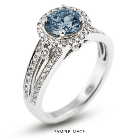 18k White Gold Split Shank Engagement Ring with 1.62 Total Carat Blue-SI1 Round Diamond