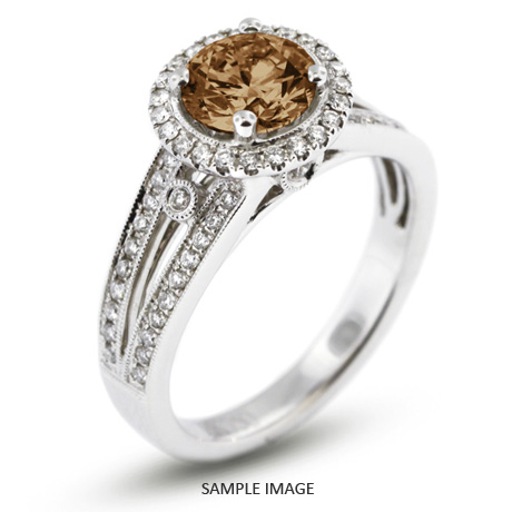 18k White Gold Split Shank Engagement Ring with 1.60 Total Carat Brown-SI1 Round Diamond