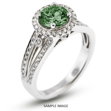 18k White Gold Split Shank Engagement Ring with 1.61 Total Carat Green-SI3 Round Diamond