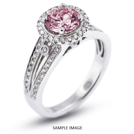 18k White Gold Split Shank Engagement Ring with 1.59 Total Carat Purple-SI3 Round Diamond