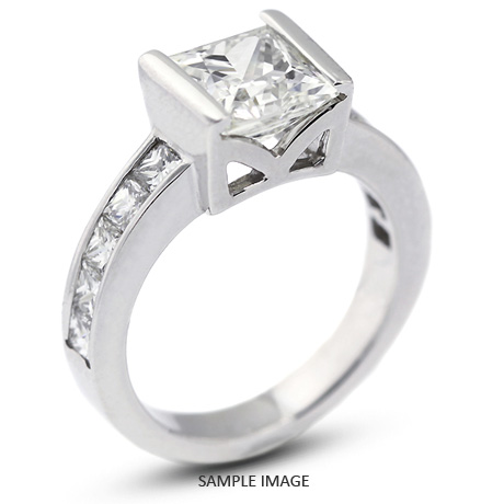 14k White Gold Accents Engagement Ring with 3.49 Total Carat E-SI1 Princess Diamond