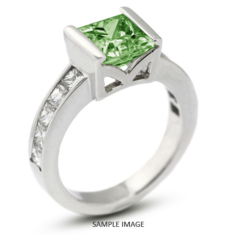 14k White Gold Accents Engagement Ring with 3.27 Total Carat Green-SI2 Square Radiant Diamond
