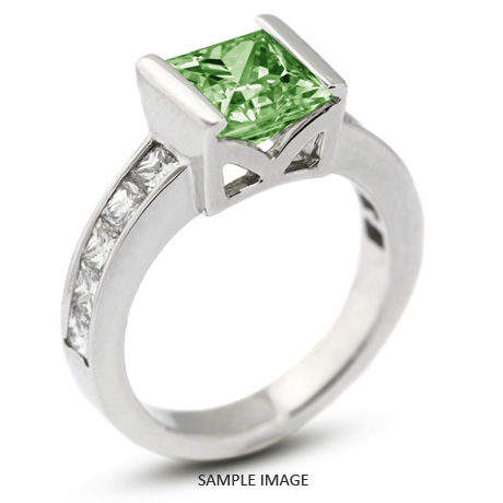 14k White Gold Accents Engagement Ring with 2.82 Total Carat Green-SI2 Square Radiant Diamond