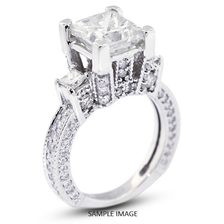 14k White Gold Accents Engagement Ring with 4.34 Total Carat G-SI2 Square Radiant Diamond