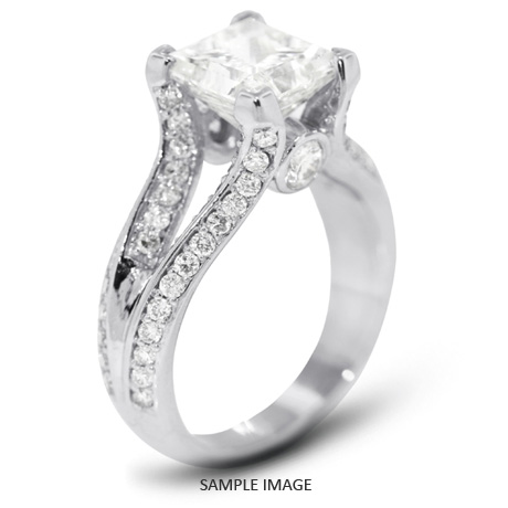 14k White Gold Split Shank Engagement Ring with 3.24 Total Carat E-SI1 Princess Diamond