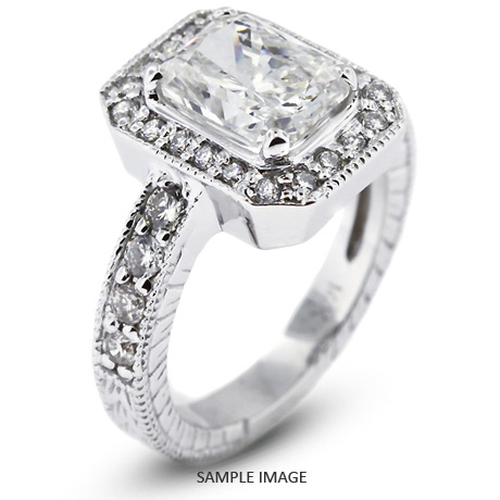 14k White Gold Vintage Style Engagement Ring with Halo with 2.42 Total Carat G-SI2 Rectangular Radiant Diamond