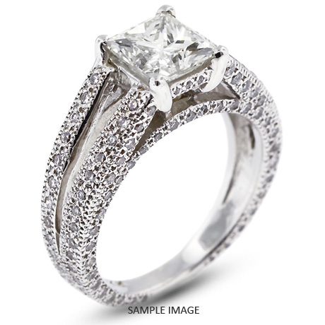 14k White Gold Split Shank Engagement Ring with 2.65 Total Carat F-SI1 Square Radiant Diamond