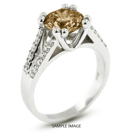 14k White Gold Split Shank Engagement Ring with 2.45 Total Carat Brown-VS2 Round Diamond