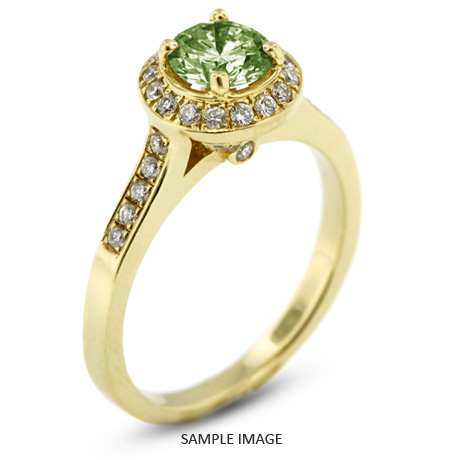 14k Yellow Gold Accents Engagement Ring with 1.60 Total Carat Green-SI2 Round Diamond