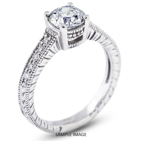 14k White Gold Engagement Ring with Milgrains with 1.77 Total Carat F-SI2 Round Diamond