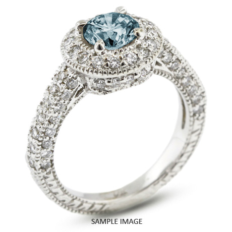 14k White Gold Vintage Style Engagement Ring with Halo with 2.77 Total Carat Blue-VS2 Round Diamond