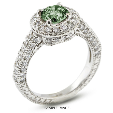 14k White Gold Vintage Style Engagement Ring with Halo with 3.70 Total Carat Green-SI2 Round Diamond