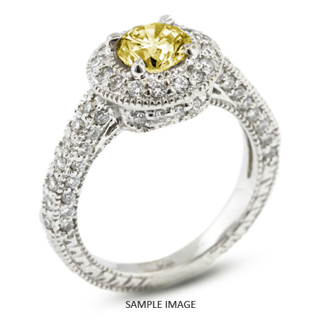 14k White Gold Vintage Style Engagement Ring with Halo with 2.25 Total Carat Yellow-SI2 Round Diamond