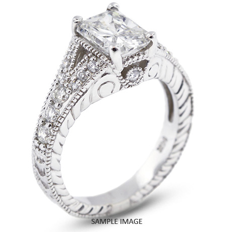 14k White Gold Split Shank Engagement Ring with 1.90 Total Carat G-SI2 Rectangular Cushion Diamond