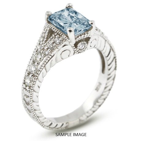 14k White Gold Split Shank Engagement Ring with 1.58 Total Carat Blue-SI2 Rectangular Radiant Diamond