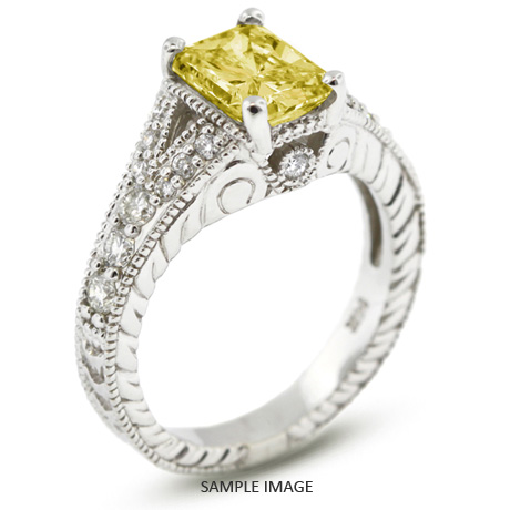 14k White Gold Split Shank Engagement Ring with 2.56 Total Carat Yellow-VS2 Rectangular Radiant Diamond