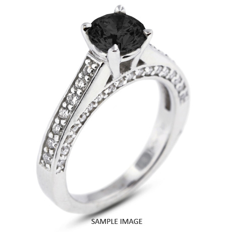 14k White Gold Accents Engagement Ring with 1.46 Total Carat Black Round Diamond