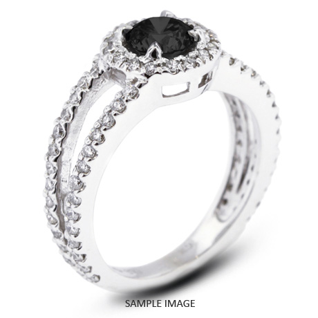 14k White Gold Split Shank Engagement Ring with 1.80 Total Carat Black Round Diamond