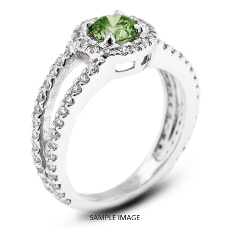 14k White Gold Split Shank Engagement Ring with 1.47 Total Carat Green-SI2 Round Diamond