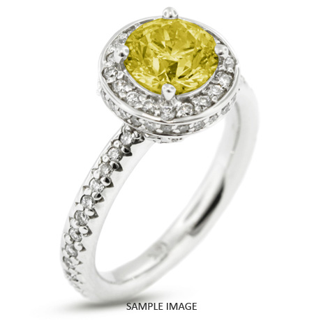 14k White Gold Accents Engagement Ring with 2.20 Total Carat Yellow-SI2 Round Diamond