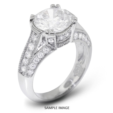 14k White Gold Engagement Ring with Milgrains with 2.66 Total Carat G-SI2 Round Diamond