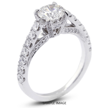 18k White Gold Engagement Ring with Milgrains with 2.61 Total Carat G-SI2 Round Diamond