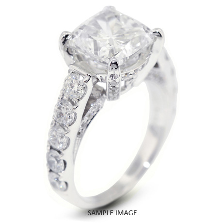 18k White Gold Engagement Ring with Milgrains with 4.64 Total Carat E-SI2 Square Radiant Diamond