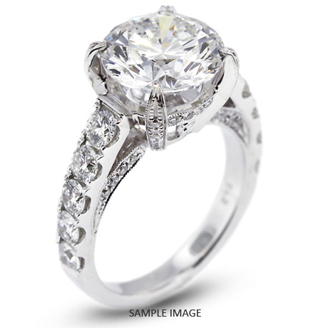 18k White Gold Engagement Ring with Milgrains with 5.15 Total Carat J-SI1 Round Diamond