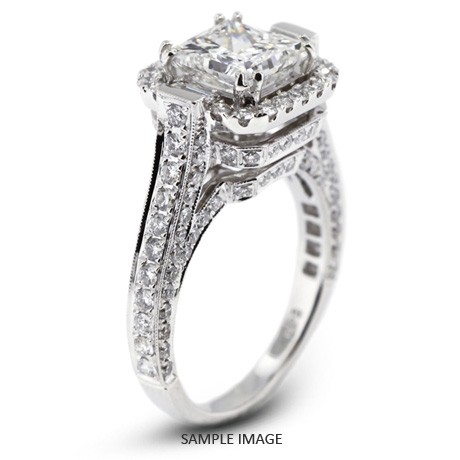 18k White Gold Engagement Ring with Milgrains with 3.38 Total Carat G-SI1 Princess Diamond