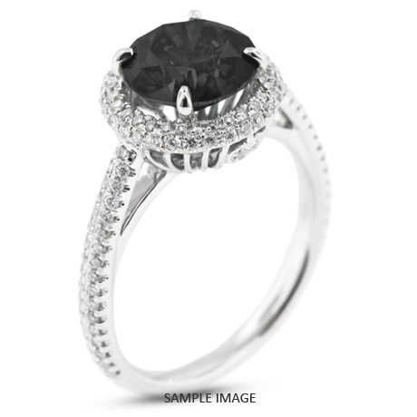 18k White Gold Two-Diamonds Row Engagement Ring with 1.88 Total Carat Black Round Diamond