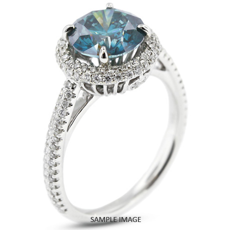 18k White Gold Two-Diamonds Row Engagement Ring with 1.50 Total Carat Blue-SI2 Round Diamond