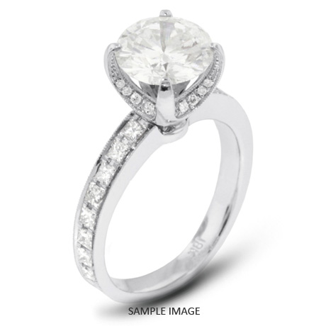 18k White Gold Engagement Ring with Milgrains with 2.78 Total Carat F-SI2 Round Diamond