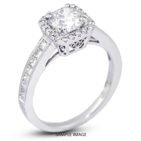 18k White Gold Vintage Style Engagement Ring with Halo with 2.22 Total Carat G-SI3 Round Diamond